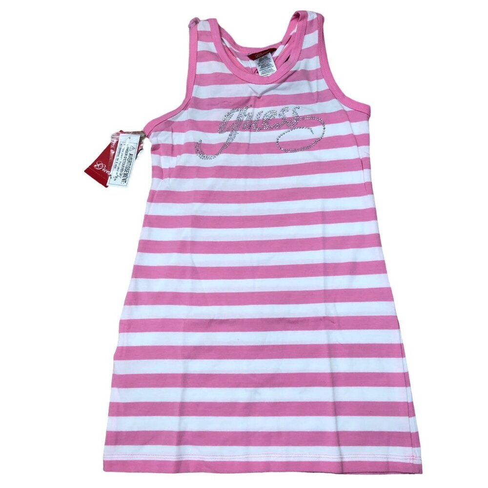GUESS STRIPED PINK/WHITE RACER BACK‎ DRESS LG 6X NWT